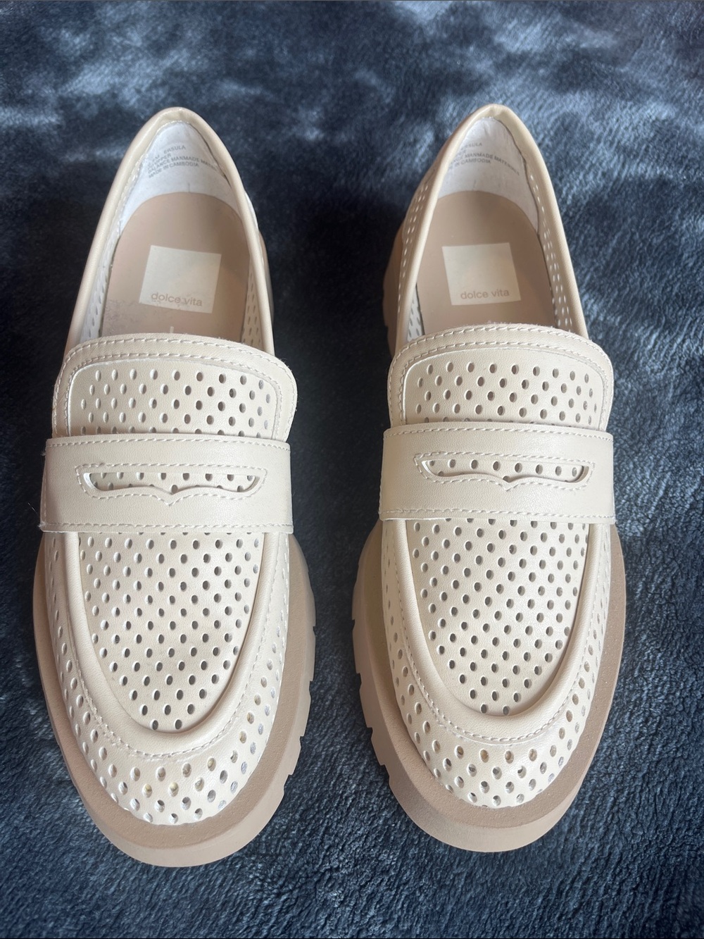 Dolce Vita Beige Perforated Penny Loafers